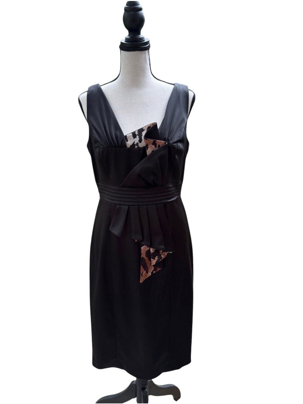 Size 8 Jax Black Midi Dress with Leopard Accent